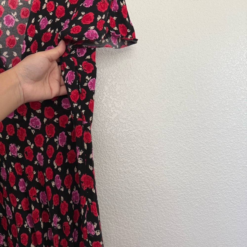 Zara V Neck Floral Maxi Dress in Pink Red Black Medium - Picture 5 of 7
